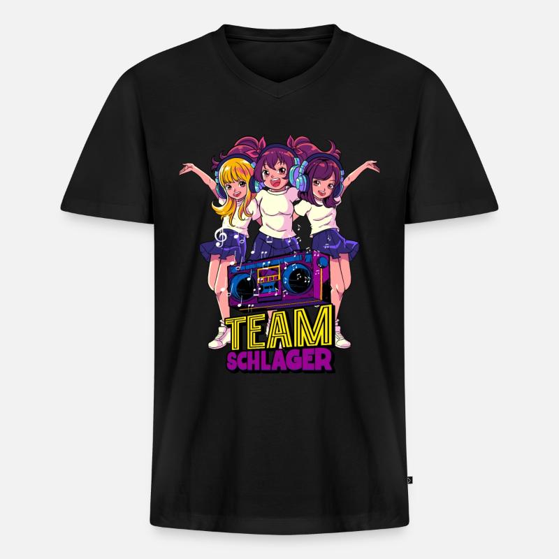 Team Schlager - Männer Premium Bio T-Shirt mit V-Ausschnitt - Schwarz