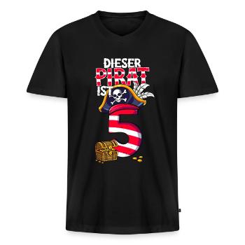 5. Geburtstag Piraten - Männer Premium Bio T-Shirt mit V-Ausschnitt - Schwarz - Vorne - Nico (187cm)