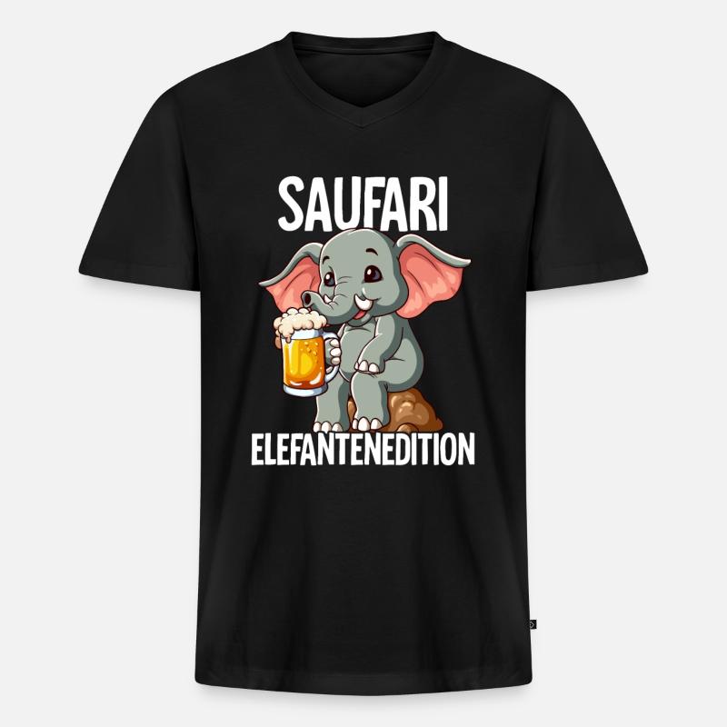 Saufari Elefantenedition Elefant Bier - Männer Premium Bio T-Shirt mit V-Ausschnitt - Schwarz
