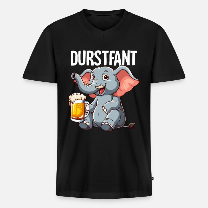 Durstfant Elefant Bier - Männer Premium Bio T-Shirt mit V-Ausschnitt - Schwarz