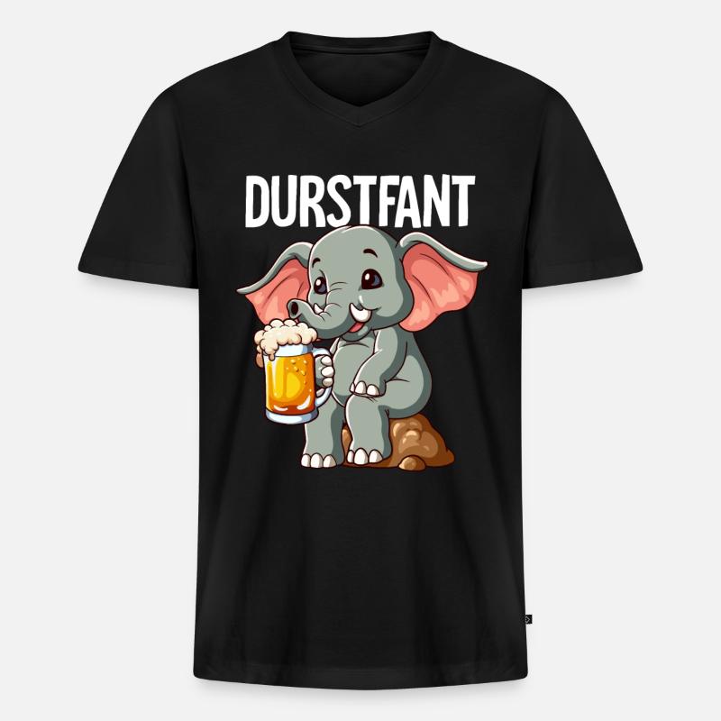 Durstfant Elefant Bier - Männer Premium Bio T-Shirt mit V-Ausschnitt - Schwarz