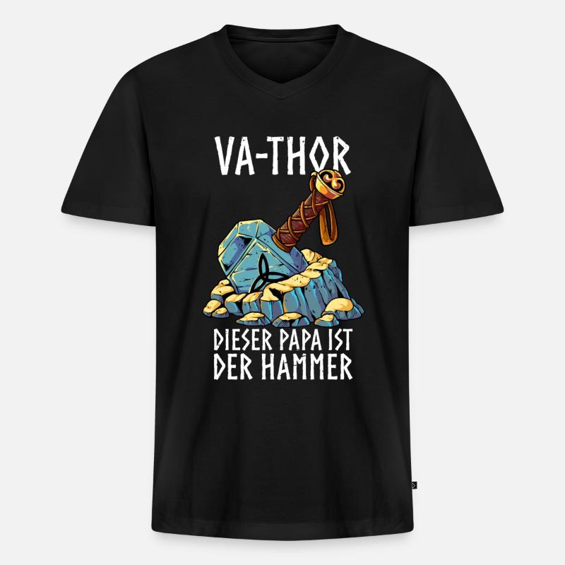 Vathor - Männer Premium Bio T-Shirt mit V-Ausschnitt - Schwarz