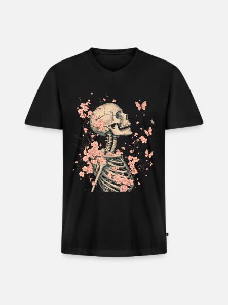 Skeleton Flowers - Men's Premium Organic T-shirt with V-neck - black