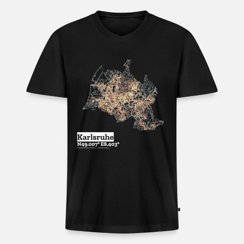 Karlsruhe Basic Pastels - Männer Premium Bio T-Shirt mit V-Ausschnitt - Schwarz