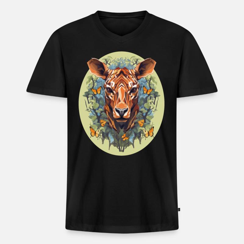 Polygon Art Reh Boho - Männer Premium Bio T-Shirt mit V-Ausschnitt - Schwarz