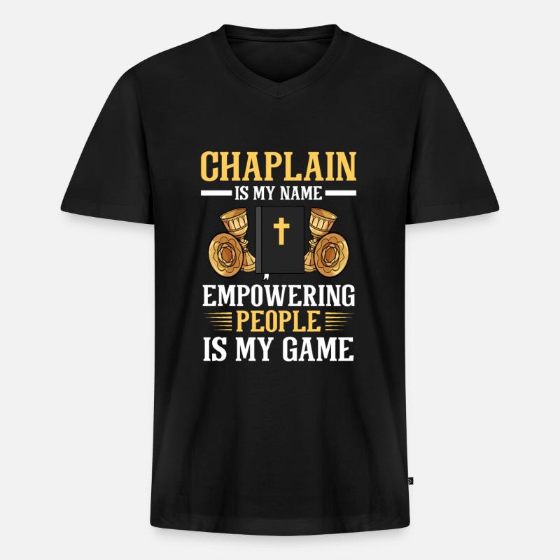 Kaplan Pfarrer - Männer Premium Bio T-Shirt mit V-Ausschnitt - Schwarz