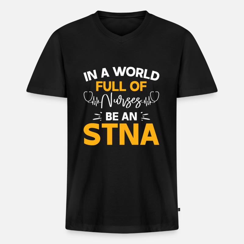 STNA Staatlich geprüfte Pflegeassistentin - Männer Premium Bio T-Shirt mit V-Ausschnitt - Schwarz