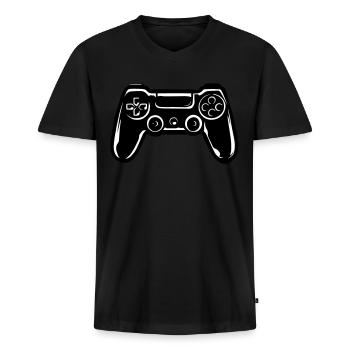 Chemise Game Over Gambler - T-shirt encolure en V Premium bio Homme - noir - Devant - Nico (187cm)
