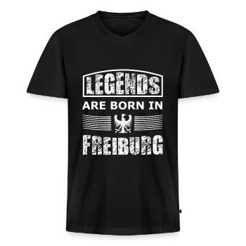 Die Legenden aus Freiburg - Männer Premium Bio T-Shirt mit V-Ausschnitt - Schwarz - Vorne - Nico (187cm)