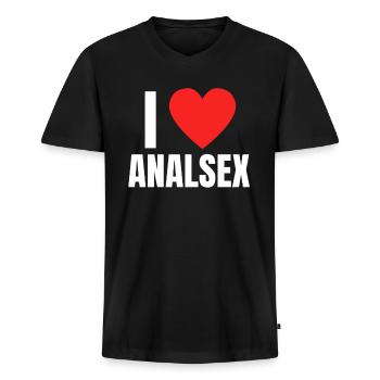 I Love Analsex Shirt Humor Sex Anal Gift Idea - Männer Premium Bio T-Shirt mit V-Ausschnitt - Schwarz - Vorne - Nico (187cm)