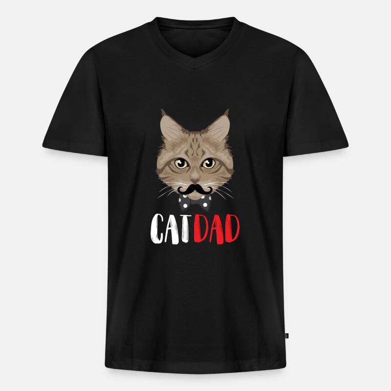 Stolzer Katzen Papa - Männer Premium Bio T-Shirt mit V-Ausschnitt - Schwarz
