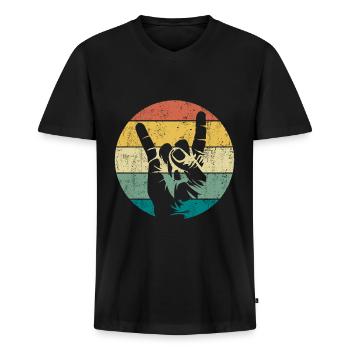 Pommesgabel Metal Hand Handzeichen Retro - Männer Premium Bio T-Shirt mit V-Ausschnitt - Schwarz - Vorne - Nico (187cm)