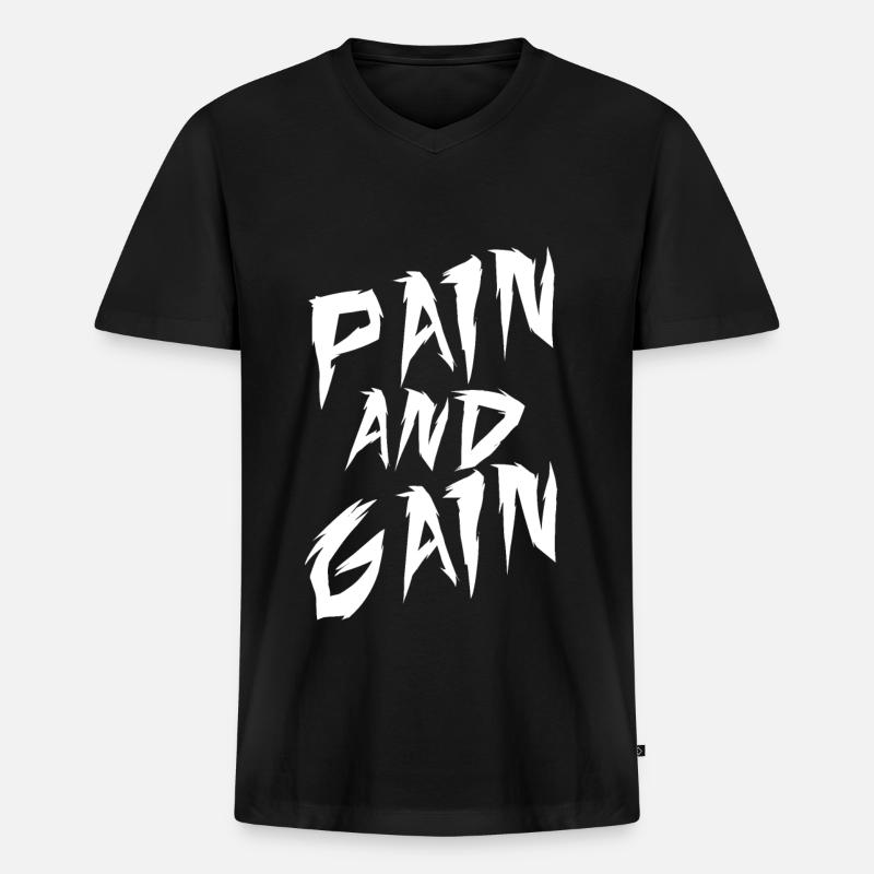 PainGain clean Version - Männer Premium Bio T-Shirt mit V-Ausschnitt - Schwarz