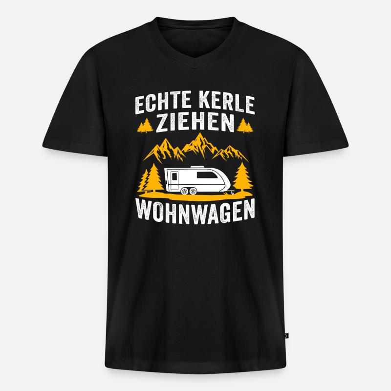 echte kerle ziehen wohnwagen - Männer Premium Bio T-Shirt mit V-Ausschnitt - Schwarz