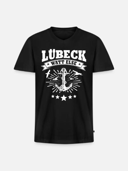 Lübeck - Männer Premium Bio T-Shirt mit V-Ausschnitt - Schwarz