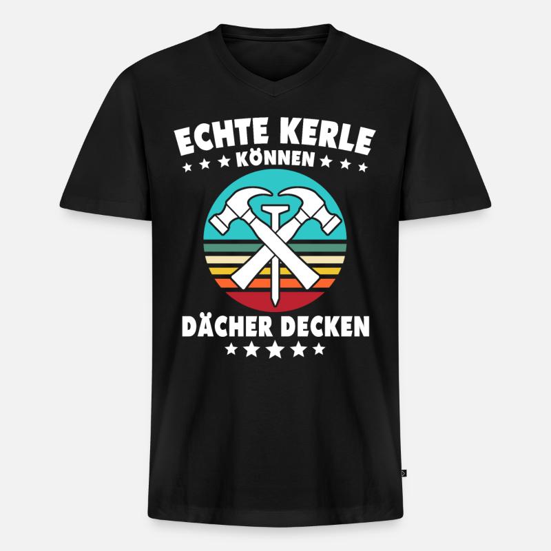 Dachdecker Dächer Decken Dachdecken - Männer Premium Bio T-Shirt mit V-Ausschnitt - Schwarz