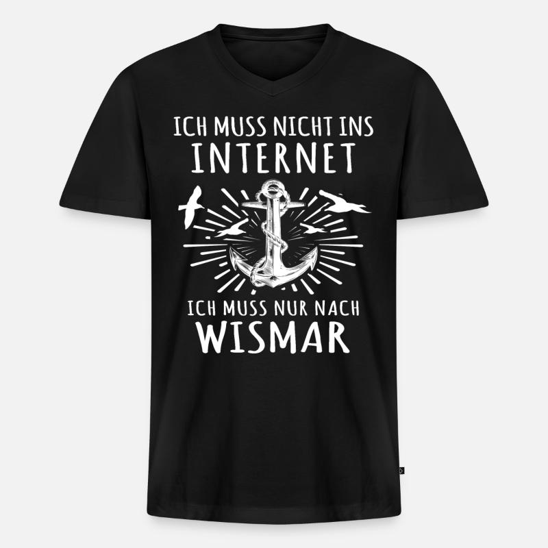 Wismar - Männer Premium Bio T-Shirt mit V-Ausschnitt - Schwarz
