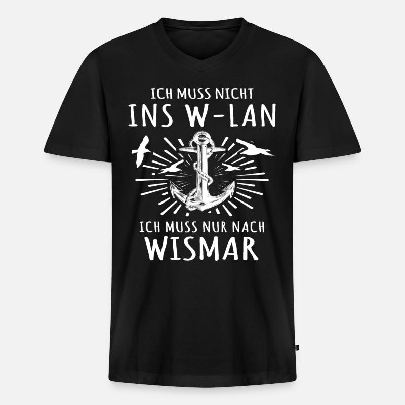 Wismar - Männer Premium Bio T-Shirt mit V-Ausschnitt - Schwarz