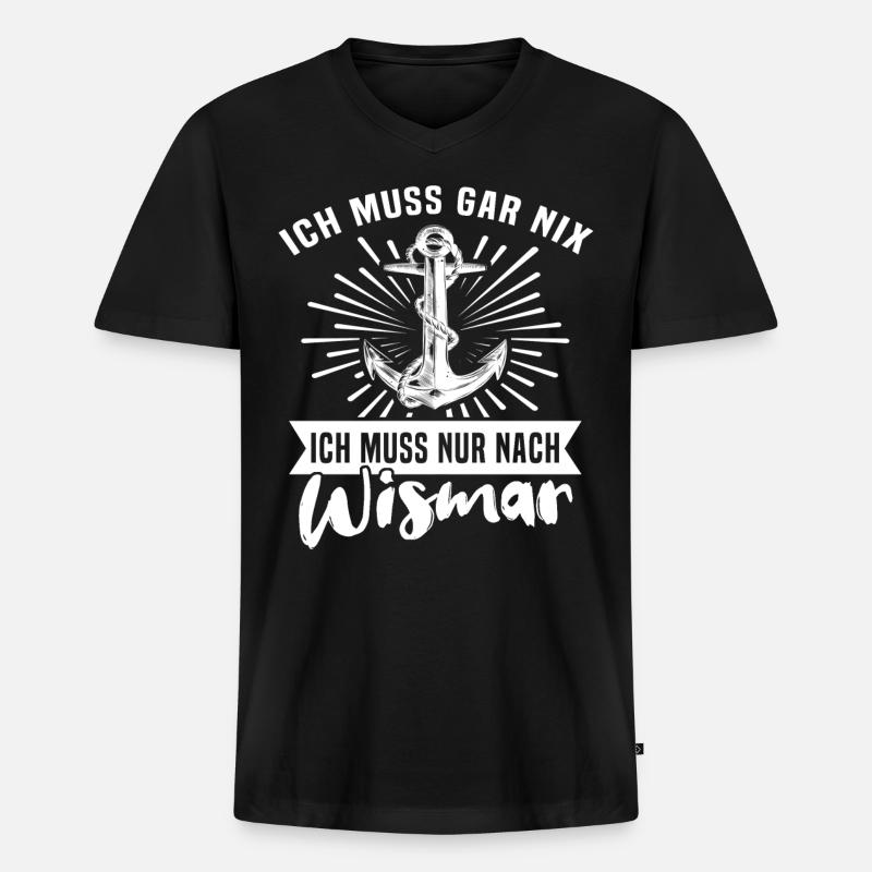 Wismar - Männer Premium Bio T-Shirt mit V-Ausschnitt - Schwarz