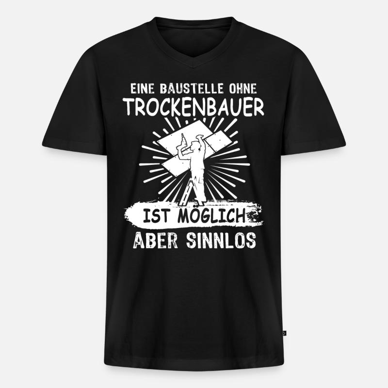 Trockenbauer - Männer Premium Bio T-Shirt mit V-Ausschnitt - Schwarz