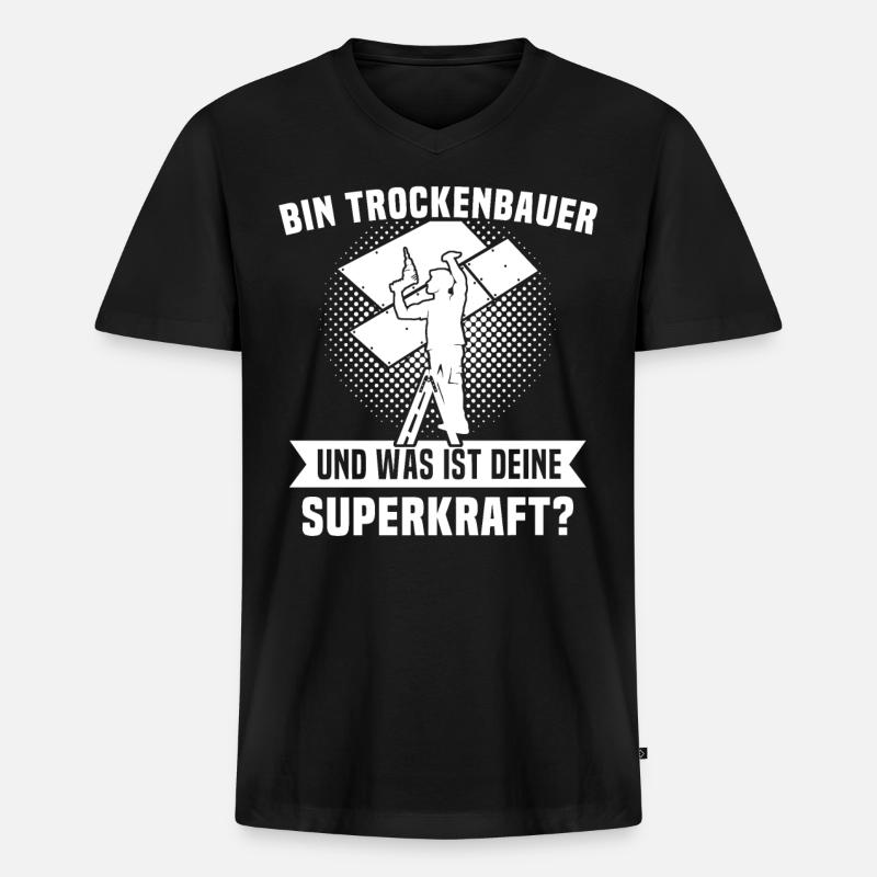 Trockenbauer - Männer Premium Bio T-Shirt mit V-Ausschnitt - Schwarz