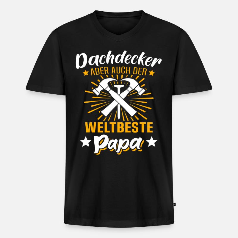 Dachdecker Papa Dachdecken Papas - Männer Premium Bio T-Shirt mit V-Ausschnitt - Schwarz