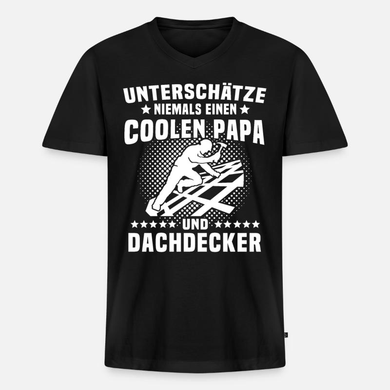 Dachdecker Papa - Männer Premium Bio T-Shirt mit V-Ausschnitt - Schwarz
