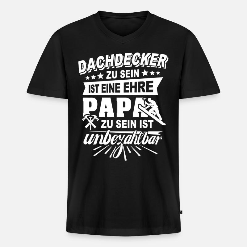 Dachdecker Papa - Männer Premium Bio T-Shirt mit V-Ausschnitt - Schwarz