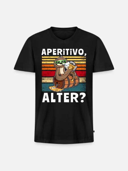 Bier Aperitivo Faultier Trinksprüche - Männer Premium Bio T-Shirt mit V-Ausschnitt - Schwarz