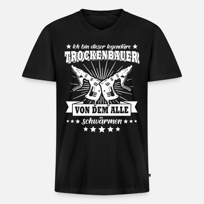 Trockenbaumonteur - Männer Premium Bio T-Shirt mit V-Ausschnitt - Schwarz