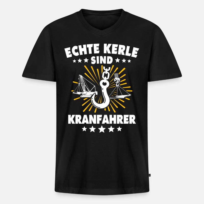 Kranführer Kran Sprüche Kranfahrer - Männer Premium Bio T-Shirt mit V-Ausschnitt - Schwarz