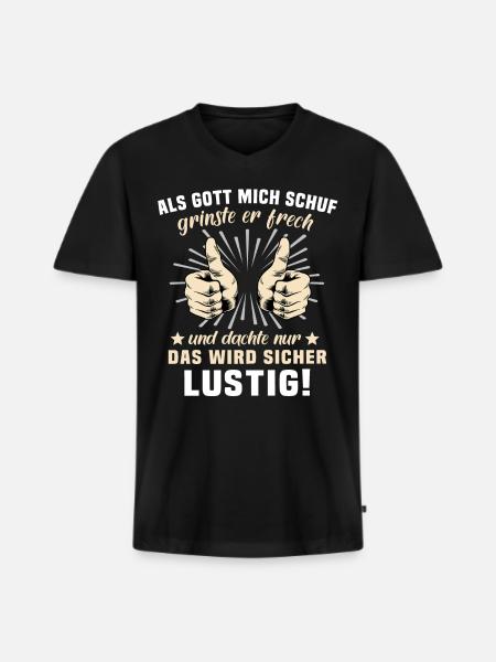 Lustig Sprüche Gott Grinste - Männer Premium Bio T-Shirt mit V-Ausschnitt - Schwarz