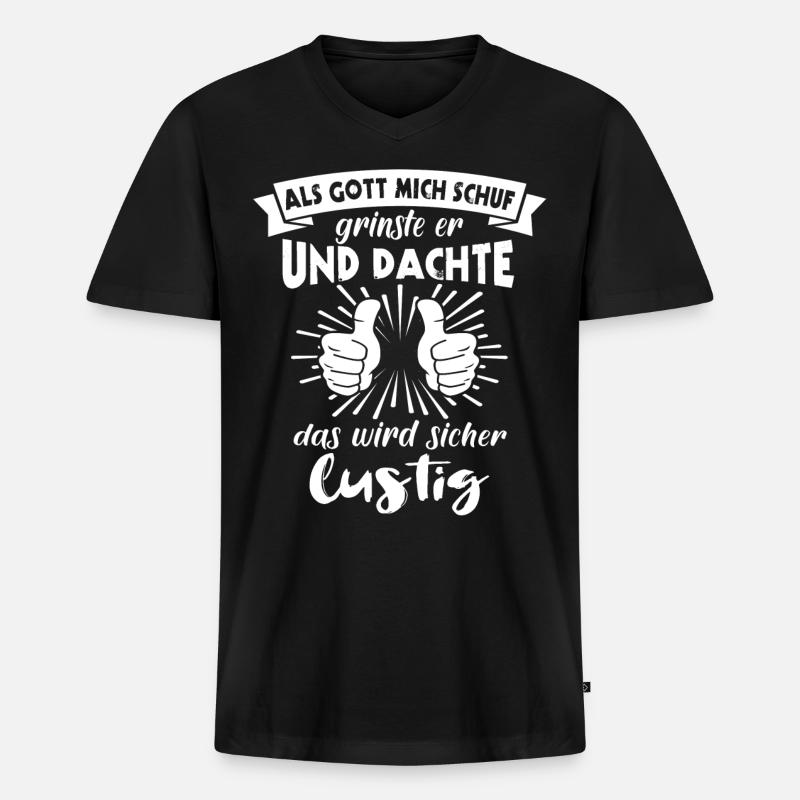 Gott Grinste Spruch - Männer Premium Bio T-Shirt mit V-Ausschnitt - Schwarz