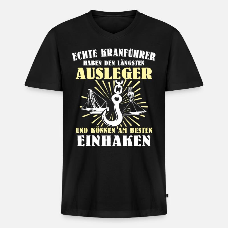Kranführer Kran Kranfahrer - Männer Premium Bio T-Shirt mit V-Ausschnitt - Schwarz