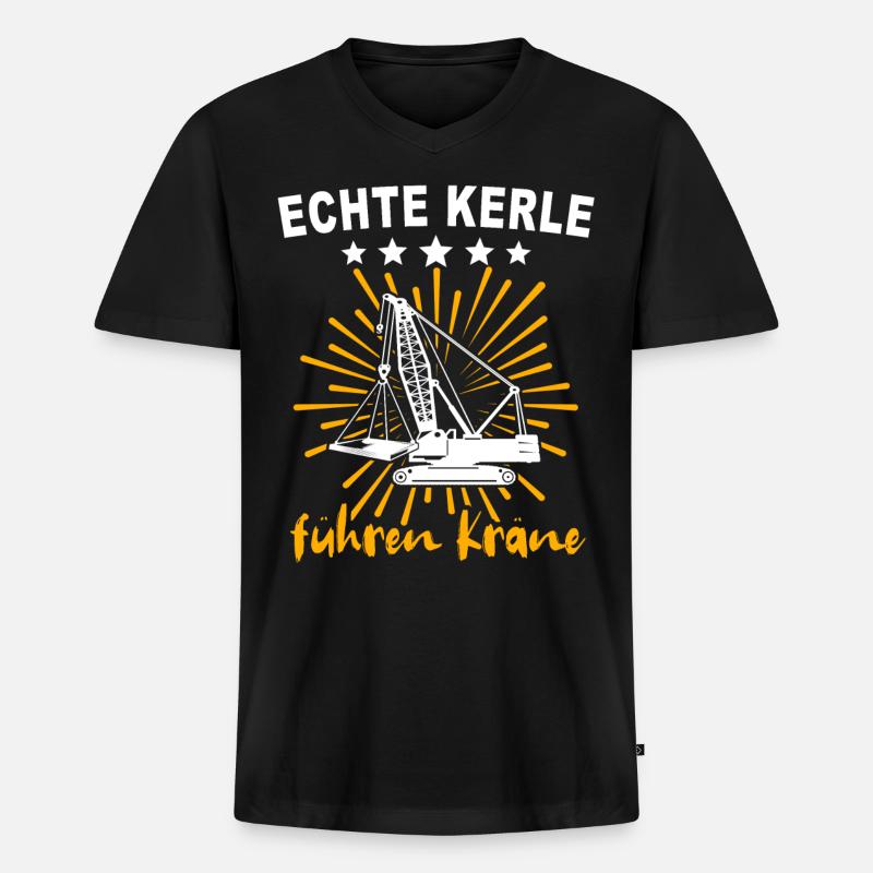 Kranführer Kranfahrer Kran - Männer Premium Bio T-Shirt mit V-Ausschnitt - Schwarz