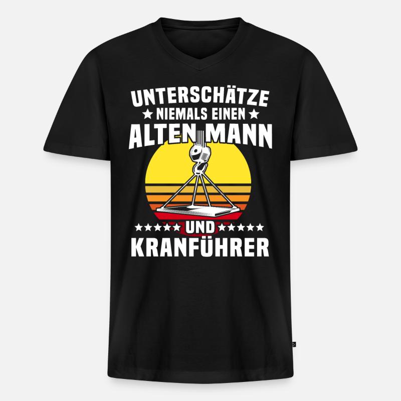 Kranführer Kranfahrer Kran - Männer Premium Bio T-Shirt mit V-Ausschnitt - Schwarz
