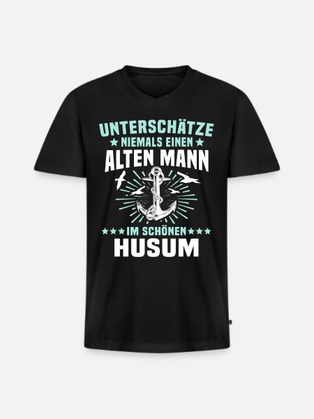 Husum Männer Husumer Mann - Männer Premium Bio T-Shirt mit V-Ausschnitt - Schwarz