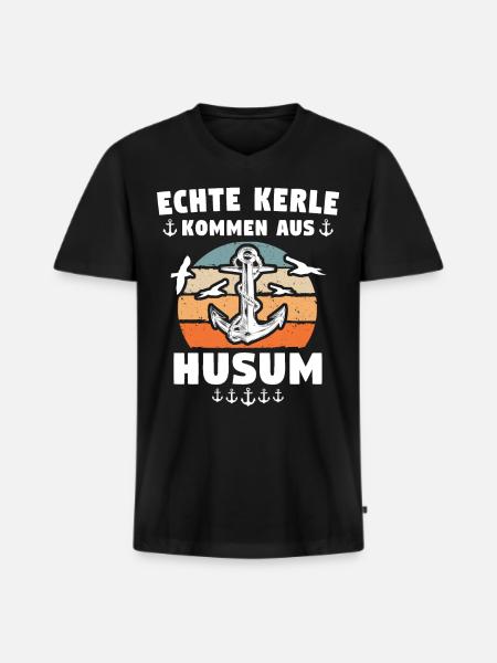 Husum Männer Husumer Mann - Männer Premium Bio T-Shirt mit V-Ausschnitt - Schwarz