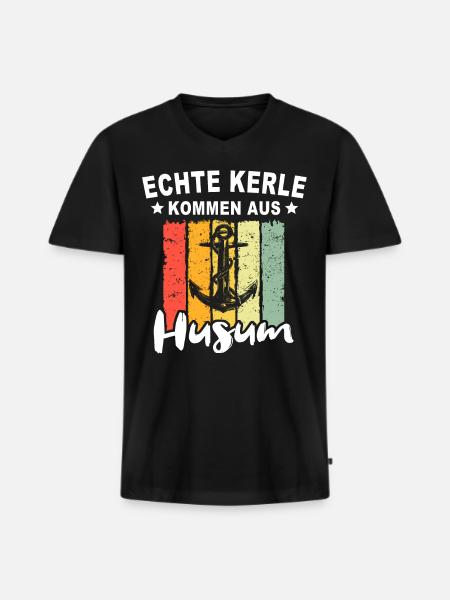 Husum Männer Husumer Mann - Männer Premium Bio T-Shirt mit V-Ausschnitt - Schwarz
