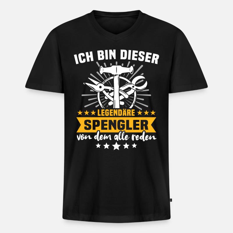 Spengler Bauspengler - Männer Premium Bio T-Shirt mit V-Ausschnitt - Schwarz