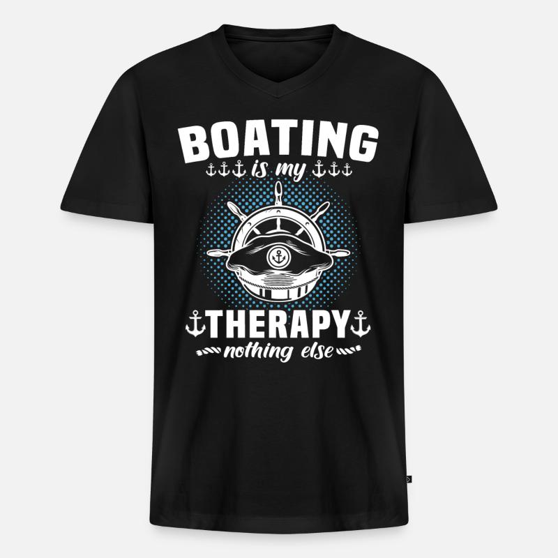 Captain Boating Therapy - Männer Premium Bio T-Shirt mit V-Ausschnitt - Schwarz