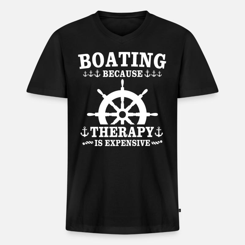 Captain Boating Therapy - Männer Premium Bio T-Shirt mit V-Ausschnitt - Schwarz