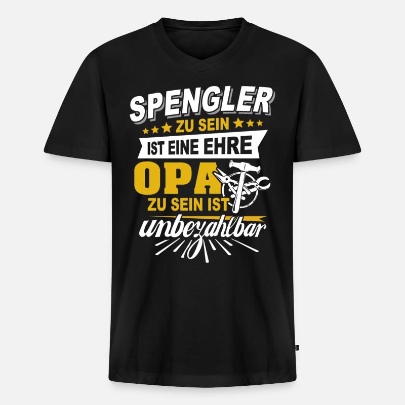 Bauspengler Opa Spengler - Männer Premium Bio T-Shirt mit V-Ausschnitt - Schwarz