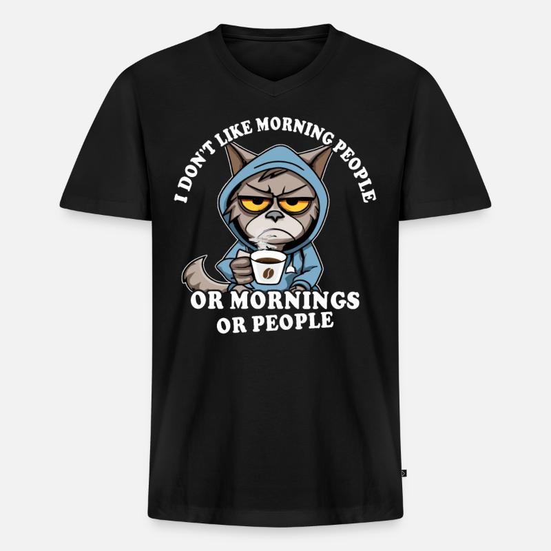 Morgenmuffel Kaffeetrinker Katze Kaffee - Männer Premium Bio T-Shirt mit V-Ausschnitt - Schwarz