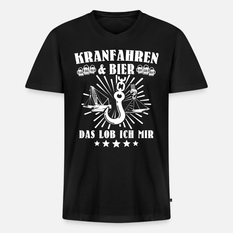 Kranführer Kran Kranfahrer - Männer Premium Bio T-Shirt mit V-Ausschnitt - Schwarz