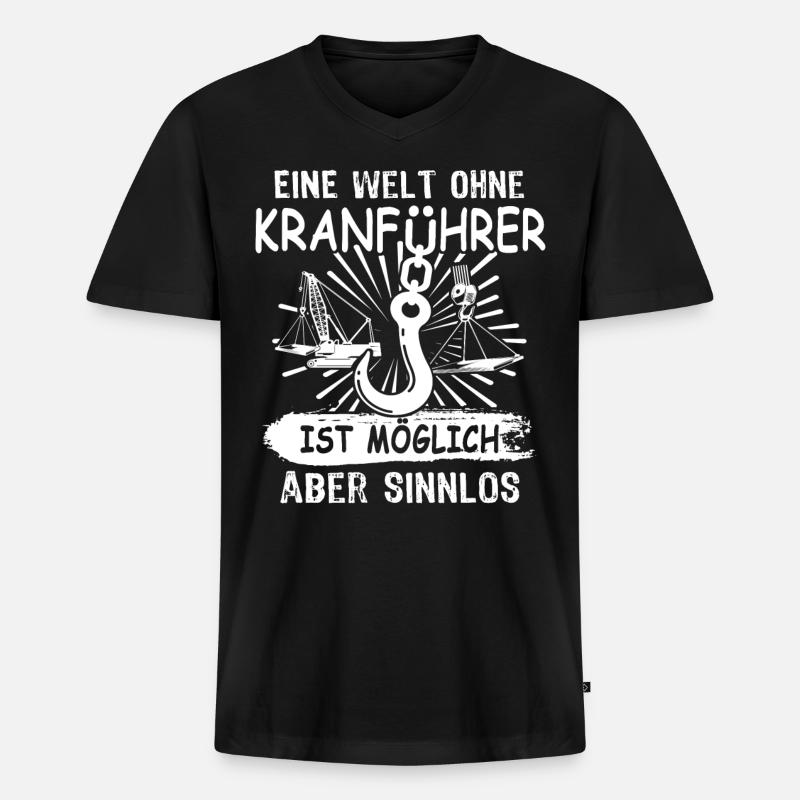 Kranfahrer Kran Kranfuehrer - Männer Premium Bio T-Shirt mit V-Ausschnitt - Schwarz