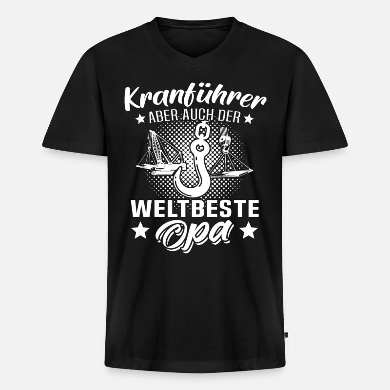 Kranführer Opa Kranfahrer - Männer Premium Bio T-Shirt mit V-Ausschnitt - Schwarz