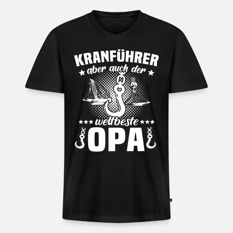 Kranführer Opa Kranfahrer - Männer Premium Bio T-Shirt mit V-Ausschnitt - Schwarz