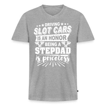 Stepdad Slot Car Stiefvater - Männer Premium Bio T-Shirt mit V-Ausschnitt - Grau meliert - Vorne