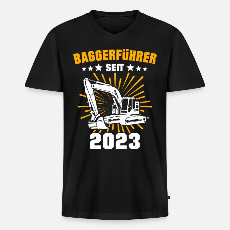 Baggerführer 2023 Baggerfahrer Bagger - Männer Premium Bio T-Shirt mit V-Ausschnitt - Schwarz